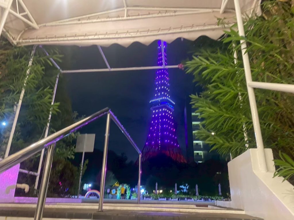 ブルーにライトアップされた東京タワー