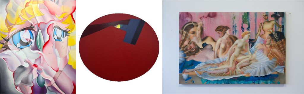 「MEET YOUR ART FESTIVAL 2025」左から）山本れいら「I hate flowers 25」、山田康平「untitled」、Lea Embeli「NA」
