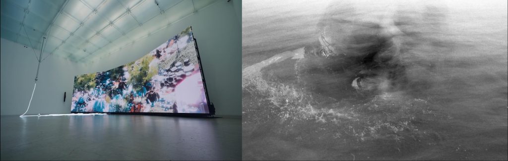 「MEET YOUR ART FESTIVAL 2025」左から《simulation #4 -The Thunderbolt Odyssey- 》(2023)© Kenji Agata/《湖独の舞》（2023）撮影：濱田祐史、所蔵：近江ARS
