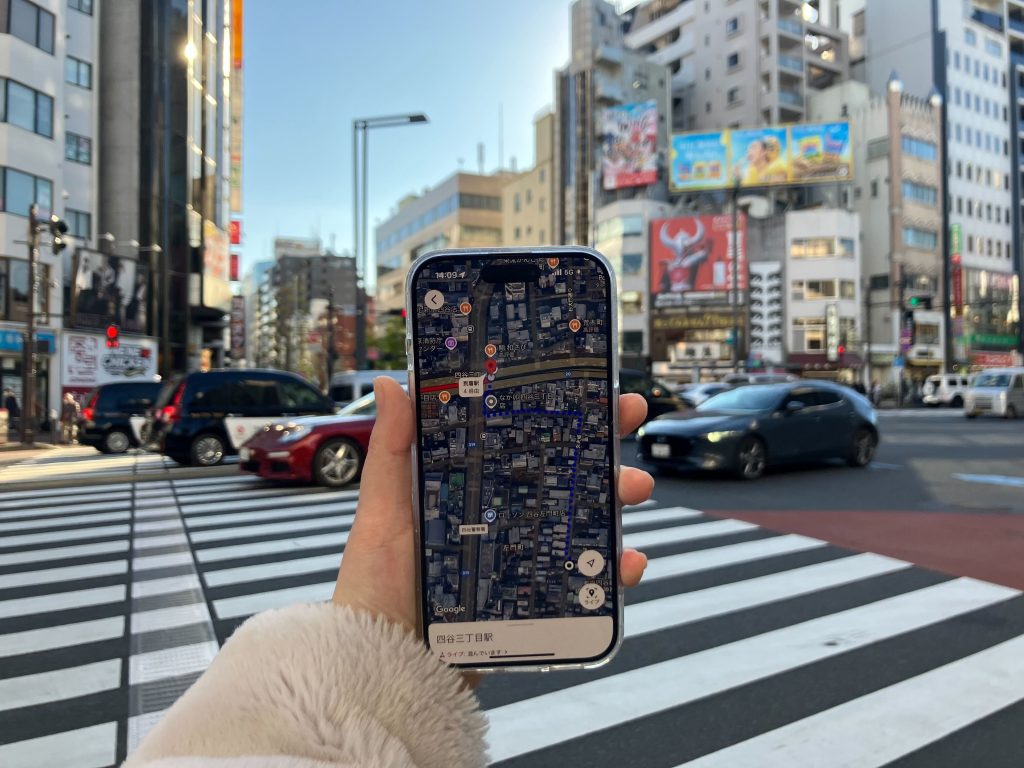 アプリを使って聖地まで向かう道中の様子