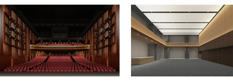 劇場型の会場とカンファレンスホール型の会場のイメージパース。