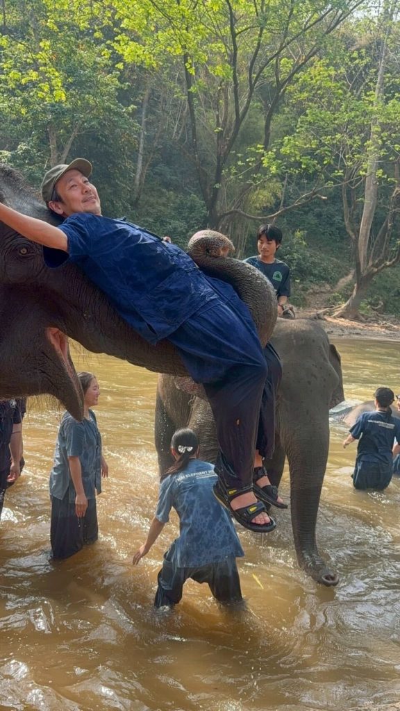 象の鼻に乗る様子