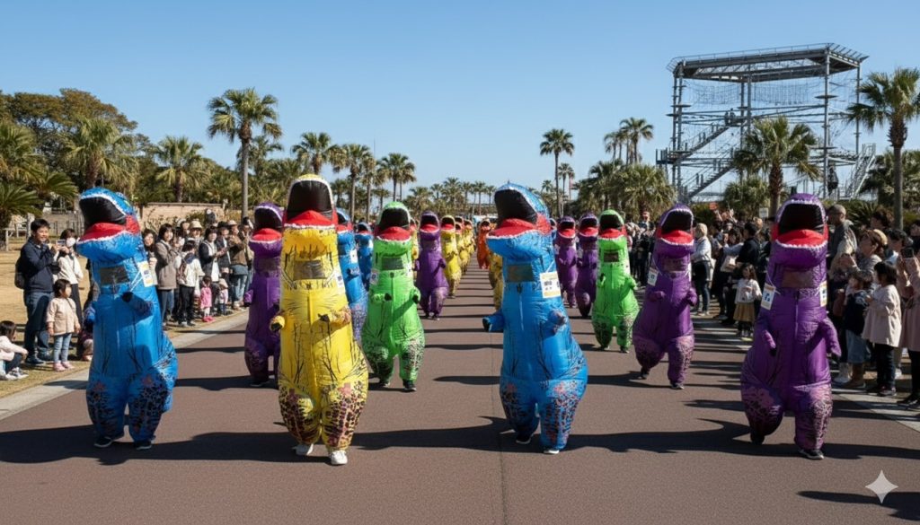 ティラノサウルスがキレイに整列されている様子