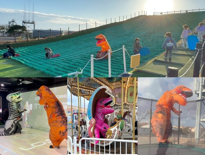 ティラノサウルスが園内を楽しむシュールな画